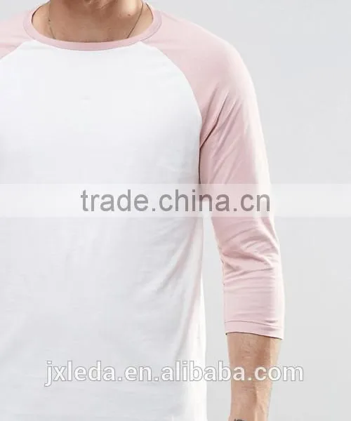 Men 100% Cotton Crew Neck Contrast Raglan 3/4 Sleeve T-shirt Wholesale Custom photo-3
