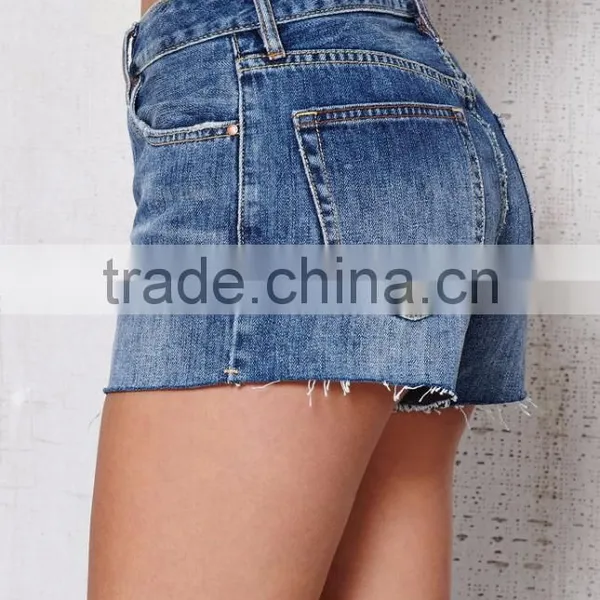 On-trend Blue Mid Rise Cutoff Denim Mountain Bike Sweat Shorts for Girls photo-4