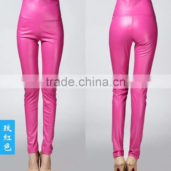 Wholesale Plain Womens Tight Pants/sexy Faux Leather High Waist Leggings Stretch PU Pants Laides Skinny Trousers photo-5
