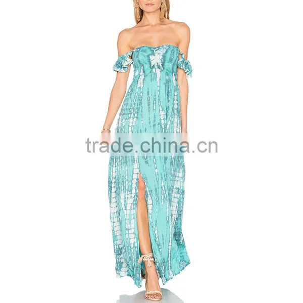 Flutter Sleeve off Shoulder Bohemian Maxi Dress Tie Dye Boho Clothing photo-5