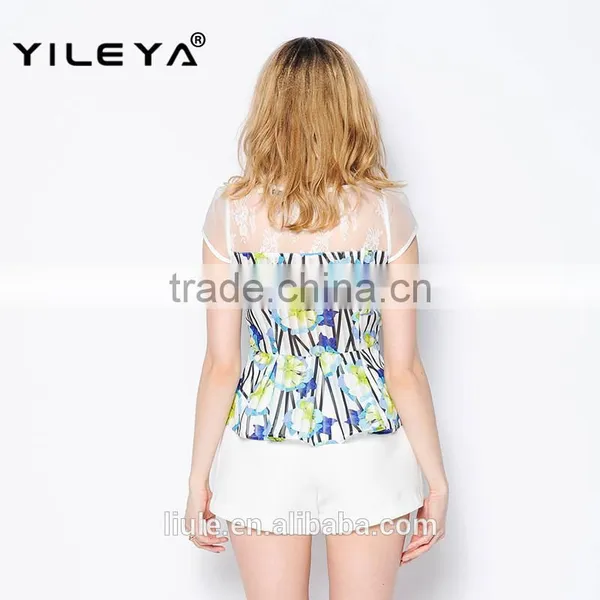 Sexy Cute Colorful Floral Pattern Printed Latest Summer Fashion Blouses Shirts, Patterns of Summer Blouses,korean Summer Blouses photo-4