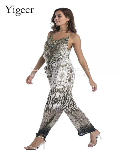 Sleeveless Bohemian Style Printing Loose Women’s Jumpsuit