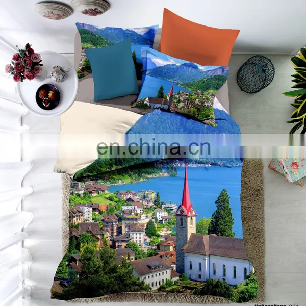 Luxury 3D Printed King Colored Microfiber Fitted Hotel Comfort Bedding Sets Duvet Cover Set photo-4