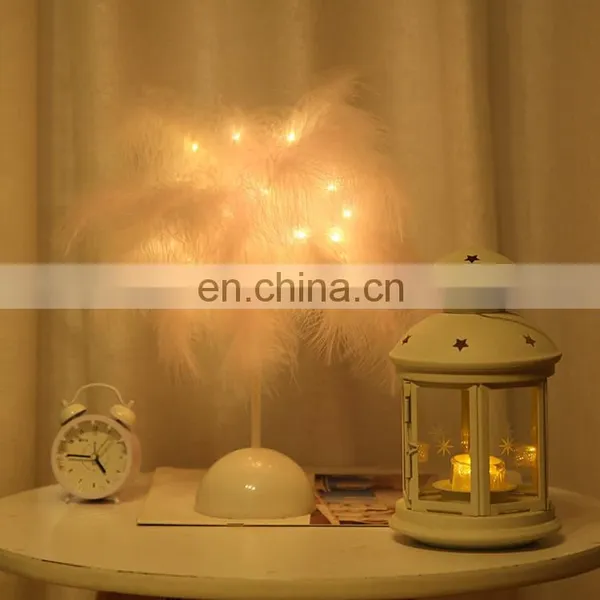 DDP Shipping LED Wholesale Nordic Modern Design Ostrich Feather Table Lamp Battery Operated for Decoration photo-2