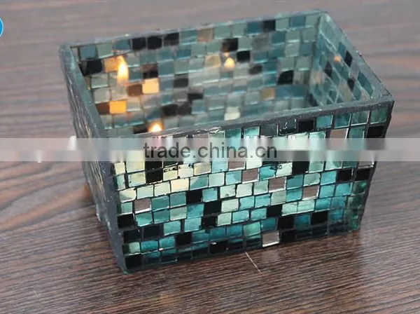 Rectangle Mosaic Glass Candle Holder Glass Vase for Home Decor photo-3