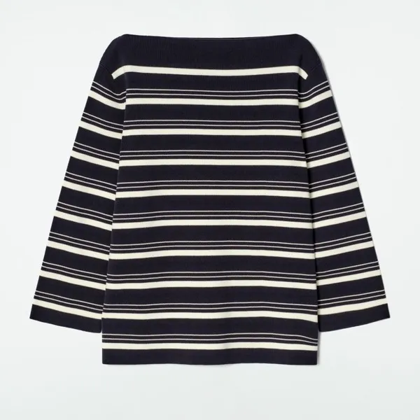 Casual version boat collar striped T-shirt dark blue/striped 2025 spring new product