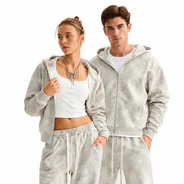 Men and Women Loose and Retro Distressed Style Zipper Sweatshirt photo-2