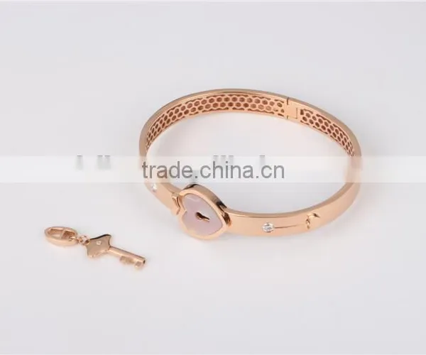 2015 Hot Selling Lock and Key 18K Yellow or Rose Gold Bangle With Diamond For Lover photo-4