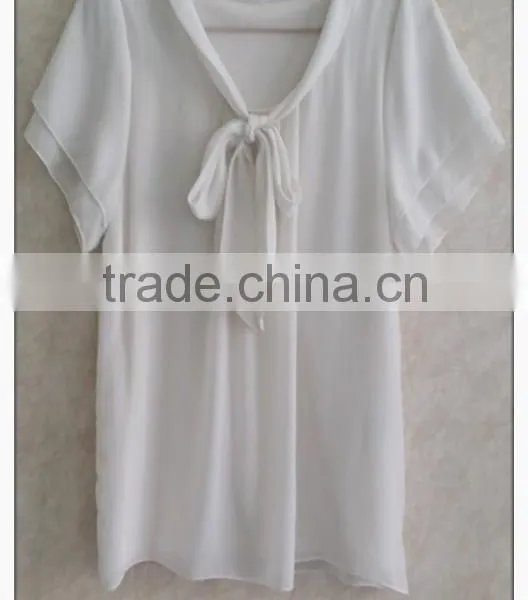 Sailor Collar Chiffon T-shirt Sweet Bow Girl White Tshirt photo-2