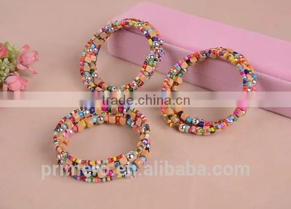 Fashion Rainbow Elastic Multilayers Square Pearl Wood Beads Bracelet Dancing Bangle photo-4