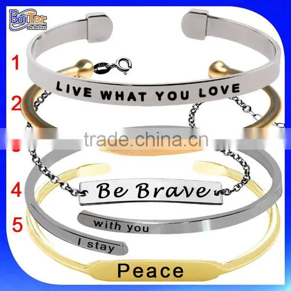 2016 Trend Silver Stainless Steel Personalized Mantra Bangle Bracelet for Women photo-3