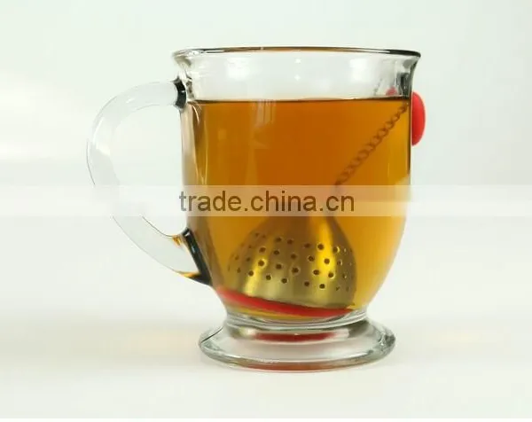 TD-072-Cute Loose Leaf Stainless Steel Tea Infuser With Silicone Drip Tray- Burgundy Red Color photo-6