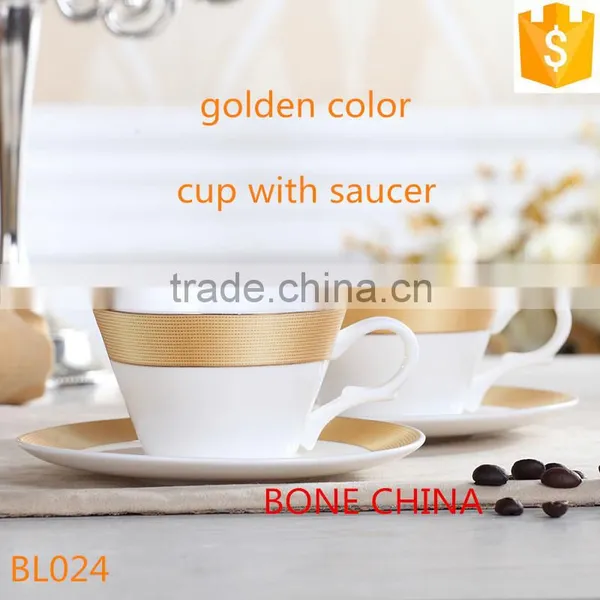 150ml Ceramic Coffee Cup Bone China Golden Color Tea Cup and Saucer