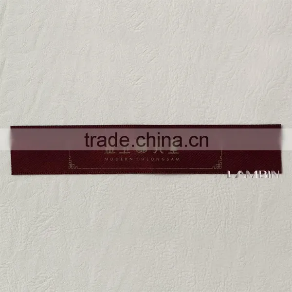 Brown Satin Ribbon With Gold Stamping Golden Printed Label Main Labels for Clothes photo-2