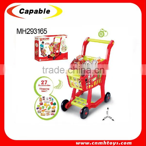 Kids Shopping Trolley Cart With Food Set Plastic Shopping Cart