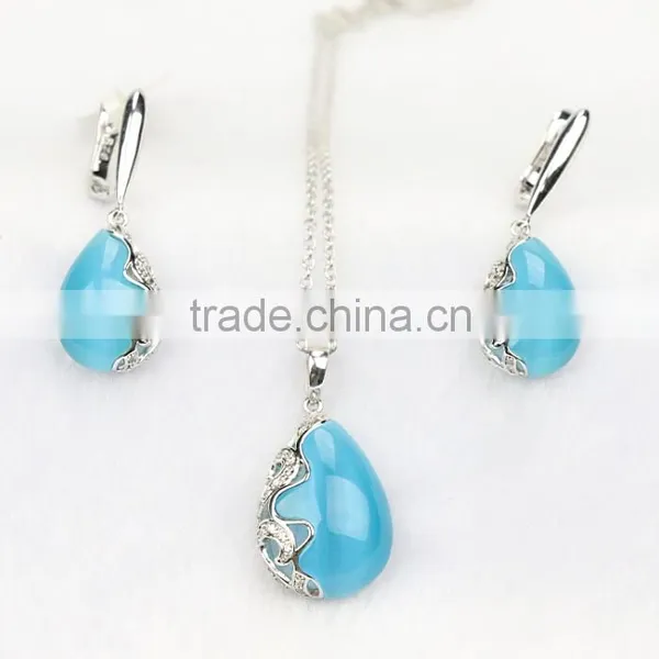 S925 Sterling Silver Cat's Eye Beads Jewelry Set 2015