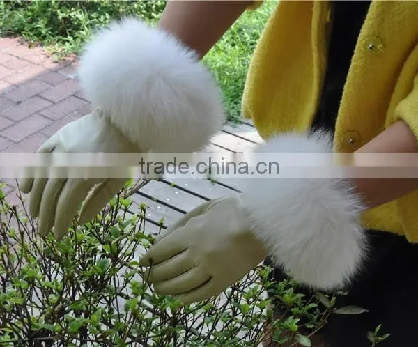 2016 New Product Real Leather Gloves With Genuine Fox Fur Cuff Leather Glove photo-2