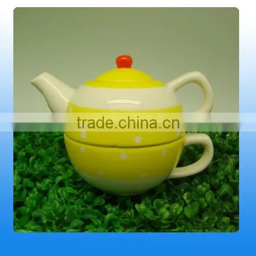Creative Design Ceramic Tea Cup Pot in One With Stripe Painting Supplier's Choice photo-6