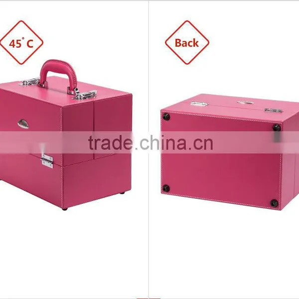 Women Beautiful Pink Pvc Material Lighted Makeup Case photo-3