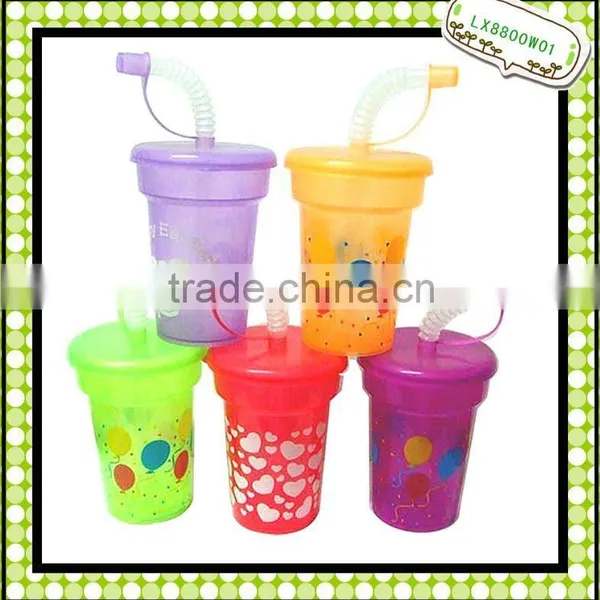 Plastic Cups With Straw and Lid ,7oz Straw Cups Kid Plastic Straw Cups