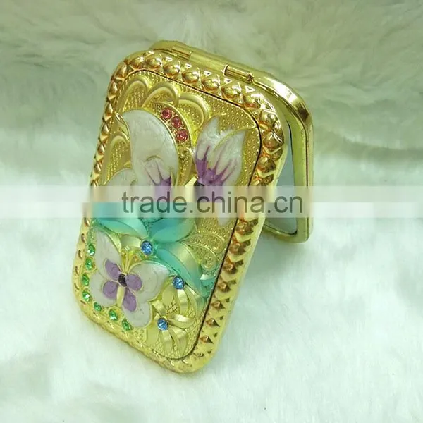 Gold Butterfly Pocket Mirror With Rhinestone photo-2