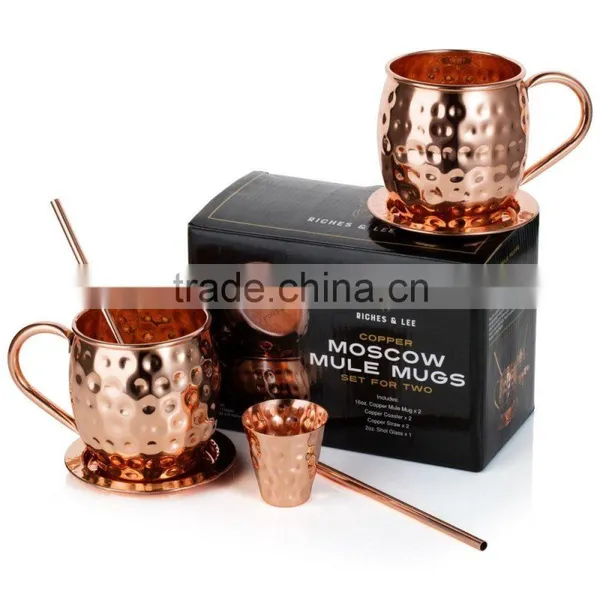 Copper Hammered Moscow Mule Mugs With Straw & Shot Glass photo-2