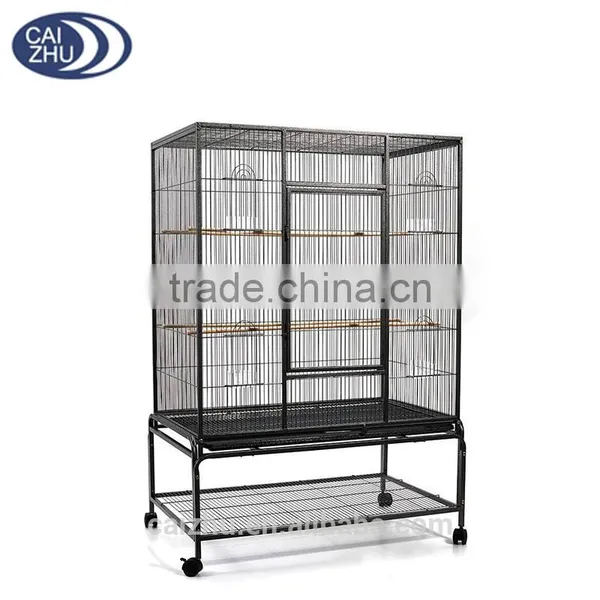Large Parrot Budgie Canary Bird Cage Aviary With Stand Castor Wheels Storage Shelf Hammer Tone Black photo-3