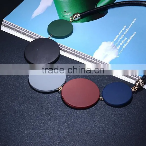 Korean Colorful Rubber Round Disc Linked Pendant Necklace Popular Geometric Choker Necklace Women Leather Necklace photo-3