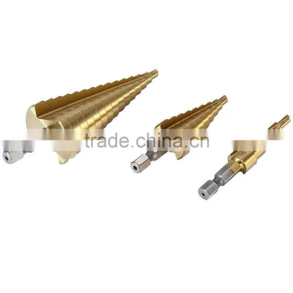 Hex Shank Straight Flute Tin Coated 3 Pieces HSS Step Drill Set Hole Cutter photo-3