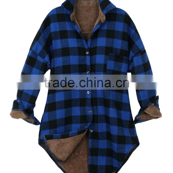 Fleece Jacket Men Women Checkered Plaid Sherpa Lined Flannel Long Shirt Sherpa Fleece Fabric Jacket photo-4