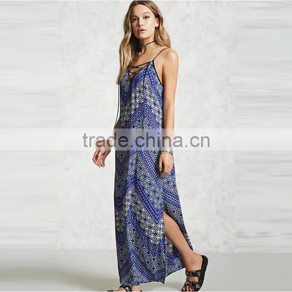 2017 Summer Women Floral Design Chiffon Geometric Maxi Dress HSm9121 photo-2