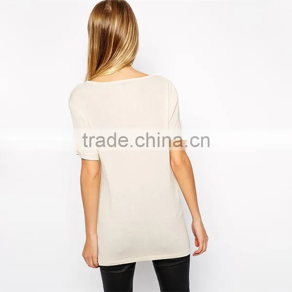 Womens Deep v Neck Short Sleeve Plain Peruvian Cotton t Shirt photo-3