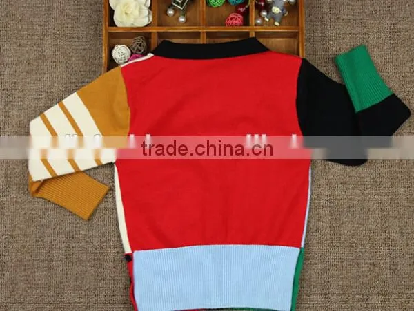 New Design V Neck Contrasted Colors Boys Cardigan Sweater photo-4