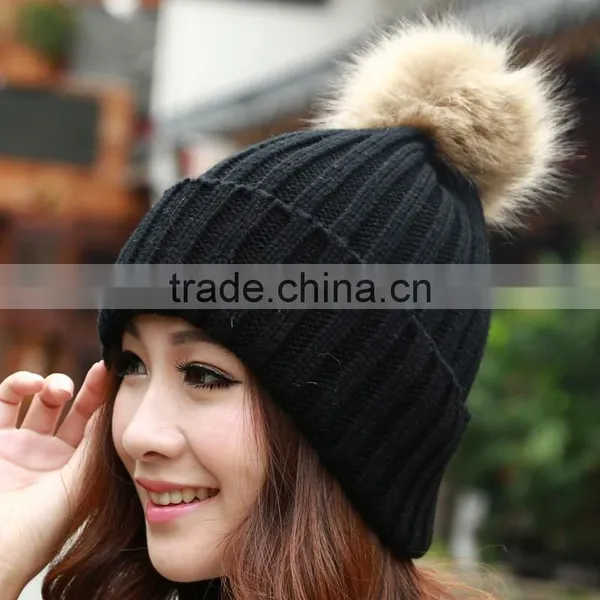 2014 New Women's Knit Cap Beanie Hat With Fur Korean Style Knitted Hat SV007977 photo-2