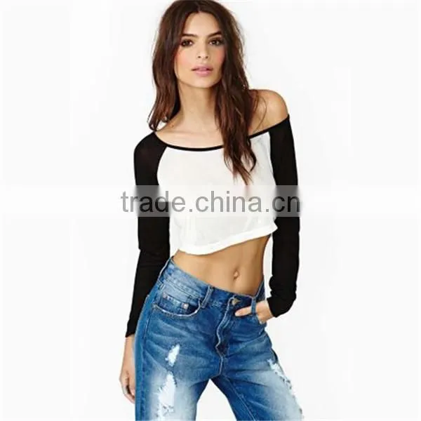 Fashion Type Long Sleeves Ladies Sexy Crop Top Tee Shirts