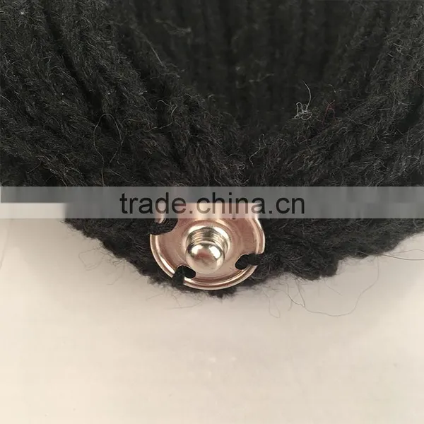 Myfur Hot Sale Black Winter Crochet Beanie Hat With Removable Fox Fur Bobble photo-4