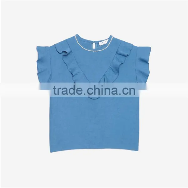 2017 OEM Slightly Ruffled Shoulders Beaded Neckline Blouse Tops photo-6