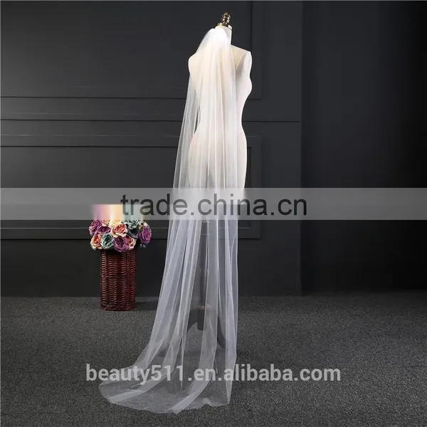 2017 Wholesale Wholesale White Wedding Lace Bridal Veils Fashionable Long Tulle Bridal Veils photo-2
