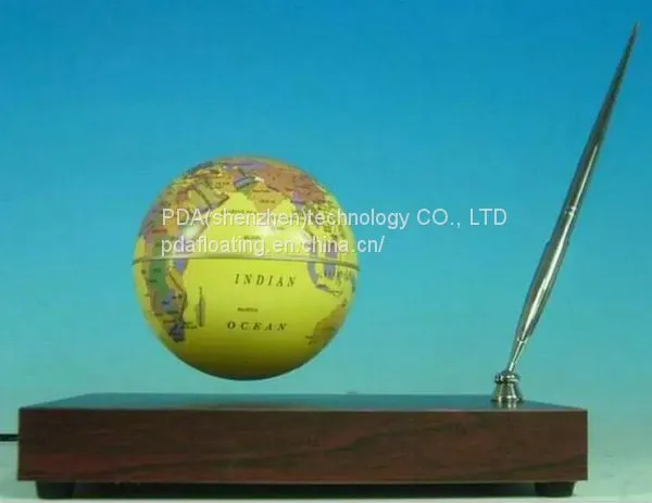 Rectangle Red Wooden Base Floating Globe With a Pen photo-2