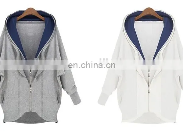 Factory OEM Apparel Women Sweatshirts Wholesale Organic Cotton Hoodie Bat Wing Sleeve 2-Layer Collar Zipper Sweatshirt photo-4
