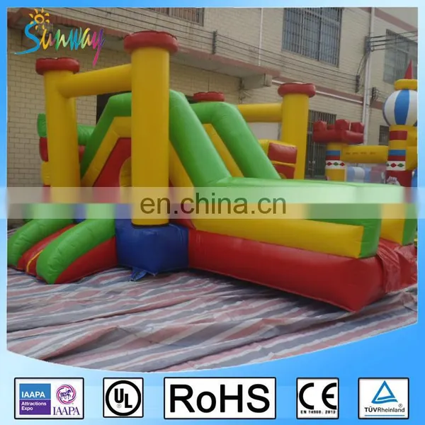 OEM Yello Blue Green Red Inflatable Combo Bouncers Moonwalk With Round Tunnel And Slide photo-2