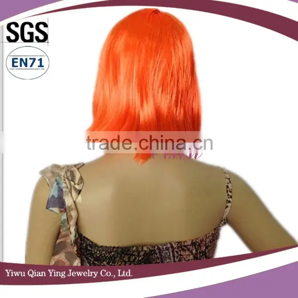 Cheap Short Straight Orange Color Bob Style Synthetic Party Wigs photo-3