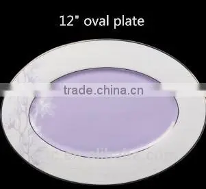 Bone China Oval Plate With Moist Purple Hibiscus photo-2