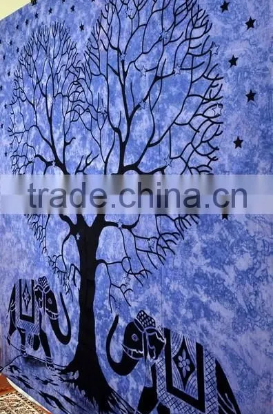 Indian Tapestry Cotton Bedding Bedsheet Blue Love Elephants Print Wall Hanging Tapestries Throw Mandala Print photo-3