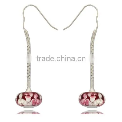 Fashion 925 Silver Unique Design Earring With Flower Lampwork Glass Beads Drops photo-3
