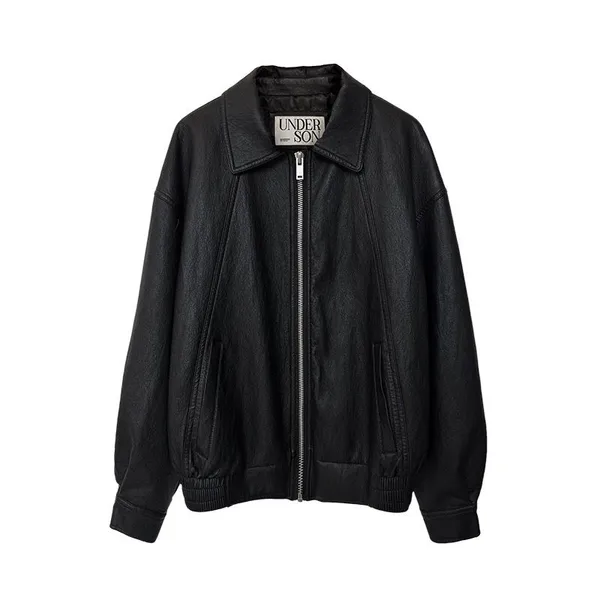 2025 Spring New European and American Style Simple Imitation Leather Fashion Pilot Jacket photo-2