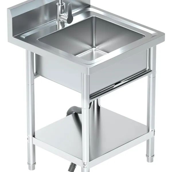 Utility Sink Freestanding Single Bowl Laundry Sink With Hot and Cold Water Plumbing Stainless Steel Sink for Kitchen and Bathroom Farmhouse Style