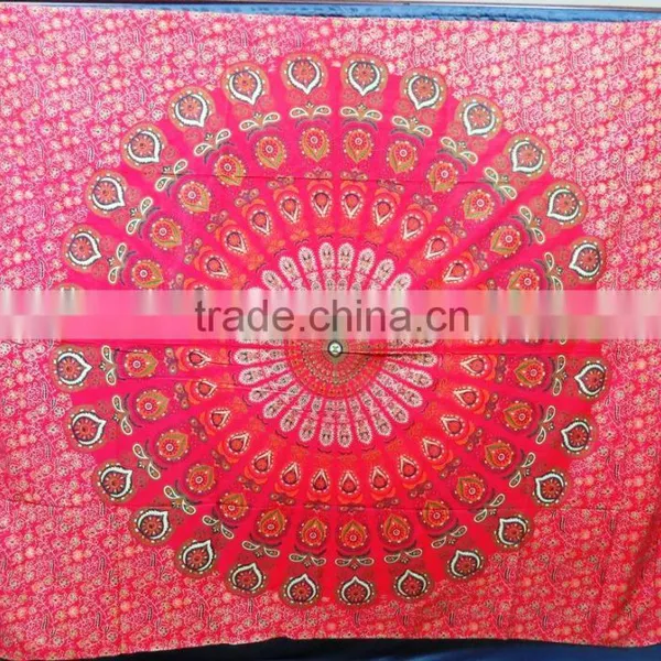 Traditional Bohemian Hippie Cotton Bedsheet Ethnic Beach Throw Custom Printed Mandala Tapestry photo-2