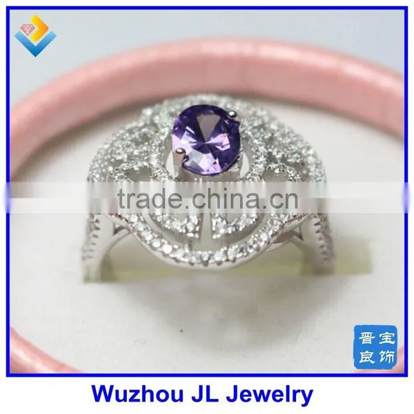 JL Jewelry Большое овальное фиолетовое кольцо из искусственного циркония в виде цветка с полой серебряной навеской