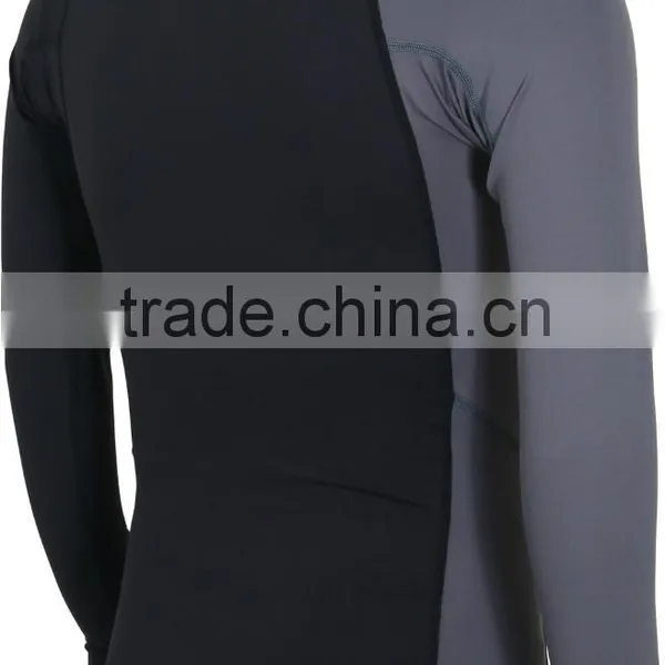 92% Polyester 8% Spandex (Lycra) Crew Neck Long Sleeves Black Compression Shirt / Rash Guard With Grey Sleeve photo-2
